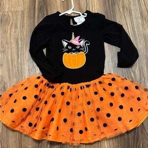 Black and Orange Halloween Dress with Cat and Pumpkin Design